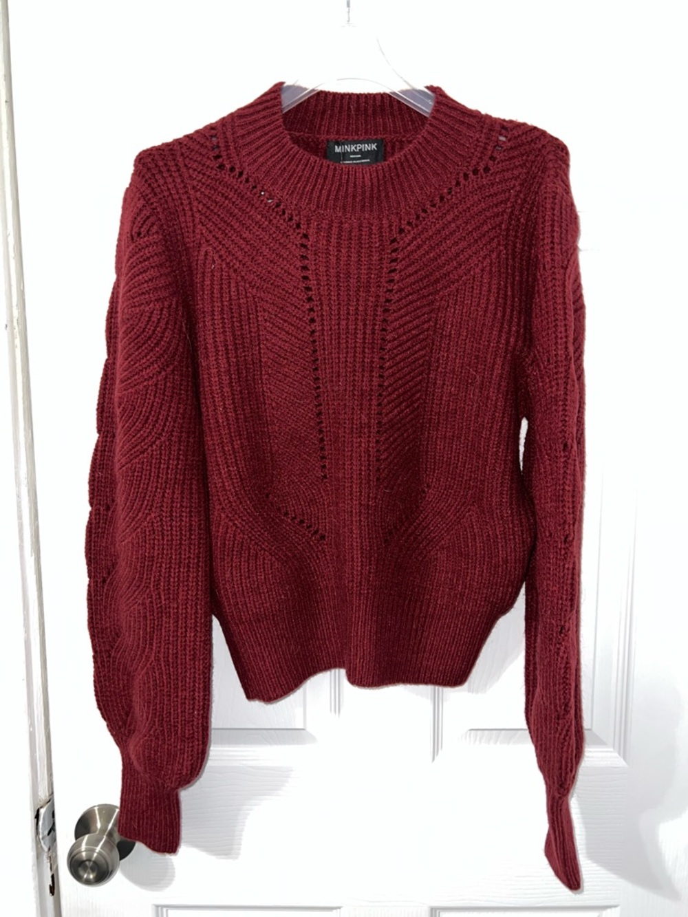 MINKPINK Wine Red Textured Crewneck Sweater